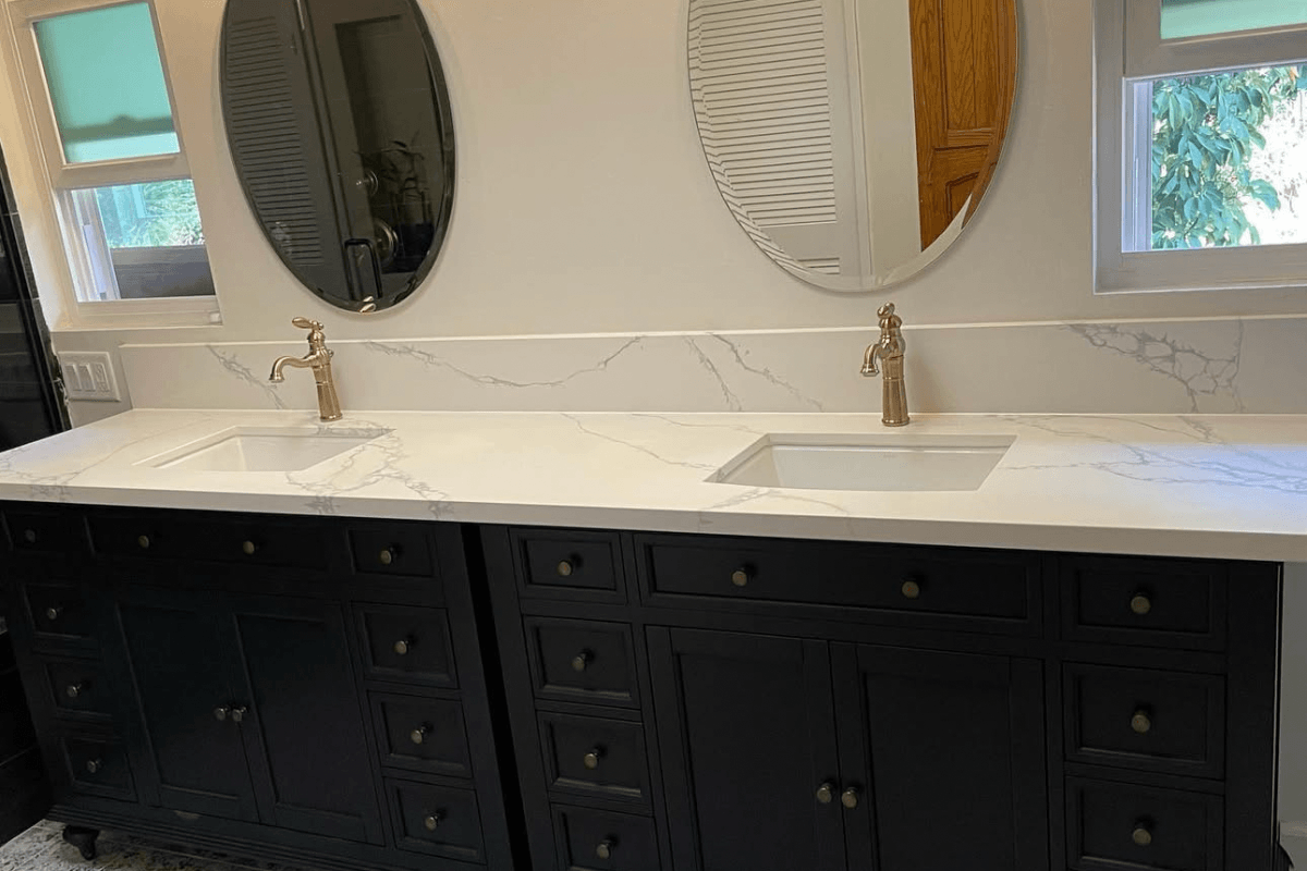 Quartz dual sink bathroom vanity